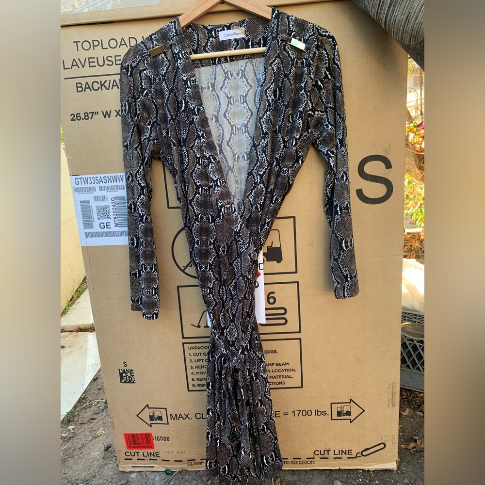 Calvin Klein Wrap Dress Snake Skin Print Sz 8